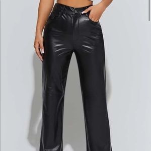 High waisted leather straight leg pants